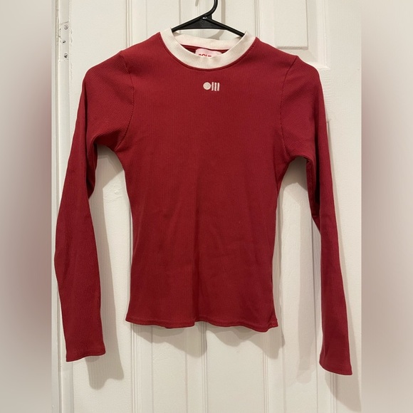 SOLID & STRIPED Tops - SOLID & STRIPED Red Fitted Long Sleeve Tee